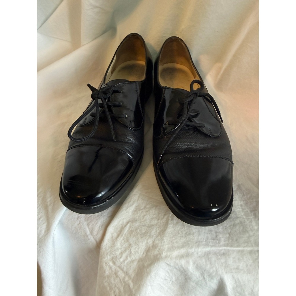 Salvatore Ferragamo Boutique Black Patent Pebbled Leather Oxfords Size 7.5 B - Picture 2 of 10